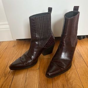 Zara Burgundy Croc Western Cowboy Boots 39